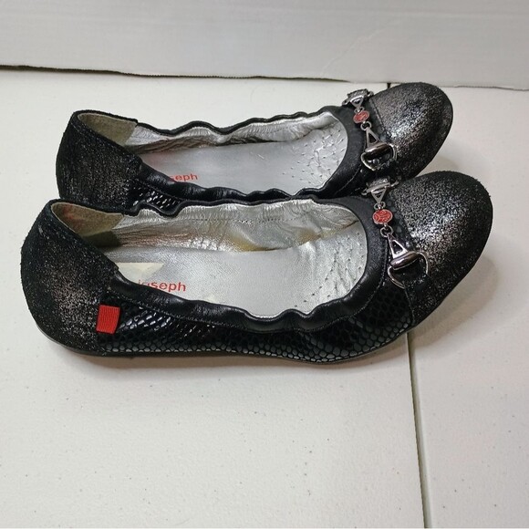 Marc Joseph NY Metallic Black Ballet Flats Reptile Print Leather Slip-On Size 7 - Picture 1 of 6